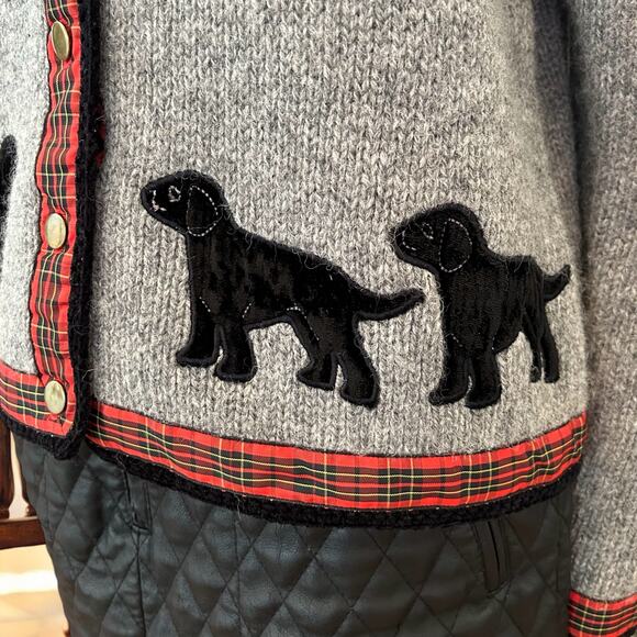 Orvis Sweater Gray Wool Dog Tartan Plaid Button Cardigan Small - Picture 3 of 9